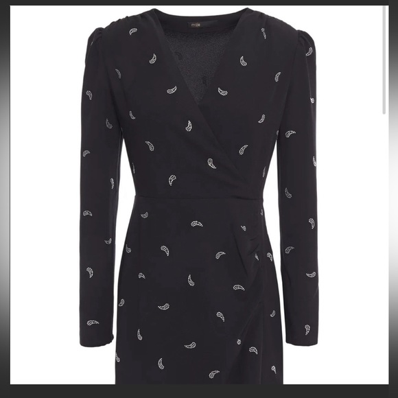 2x Host Pick 🎉 Maje V-neck Classic Black Dress with Crystal Embellishments - Picture 2 of 8